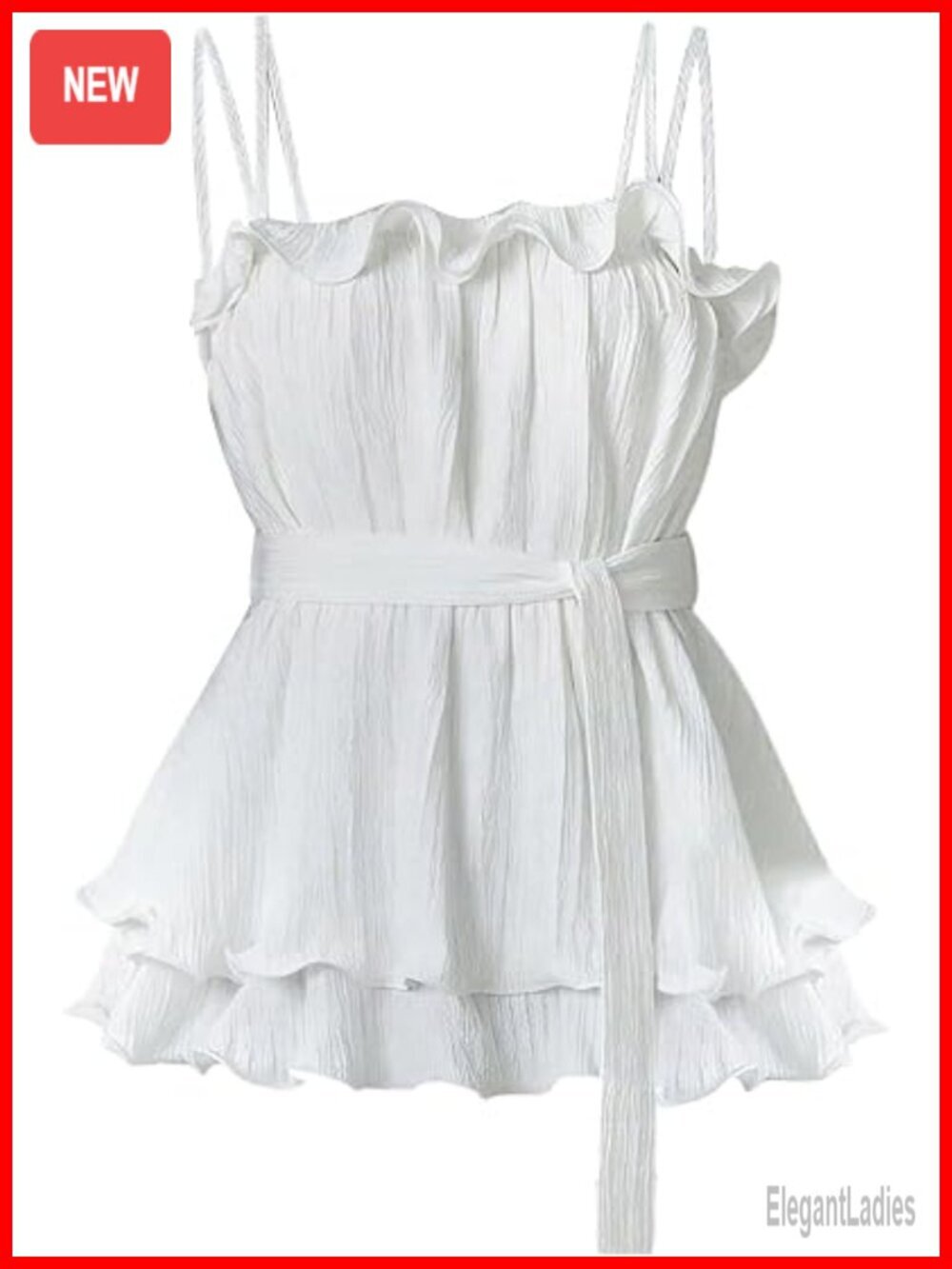 Y2k Spaghetti Strap Peplum Top Layered Ruffle Hem Flowy Babydoll Top with Scarf